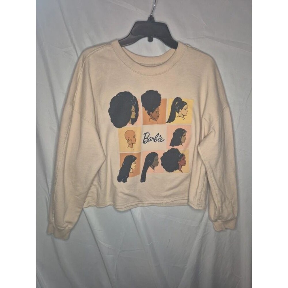 Official Barbie Diverse Hairstyles Graphic Crewneck Sweatshirt Cream / Beige
